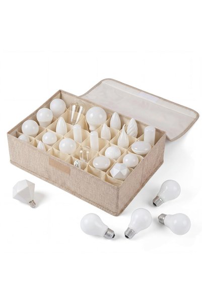 TERRIFI Light Bulb Storage Case with Lid, 1 Pack Beige Sturdy PP Board 30 Div...