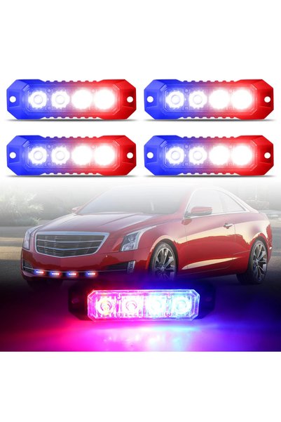 Choice 4PCS Blue-Red 4PCS 4LED Car Strobe Warning Light Grille Breakdown Stro...