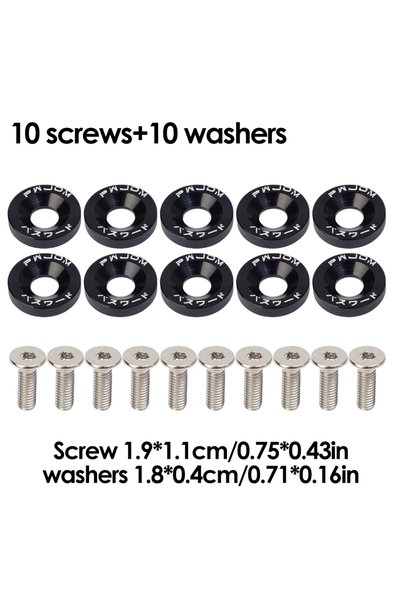 Choice 20xScrew 20xWasher Black JDM Fender Washers M6 Bolt Set Car Modificati...