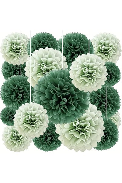 Choice 20 pcs Sage Hunter Green 20pcs Elegant Floral-like Tissue Paper Pom Po...