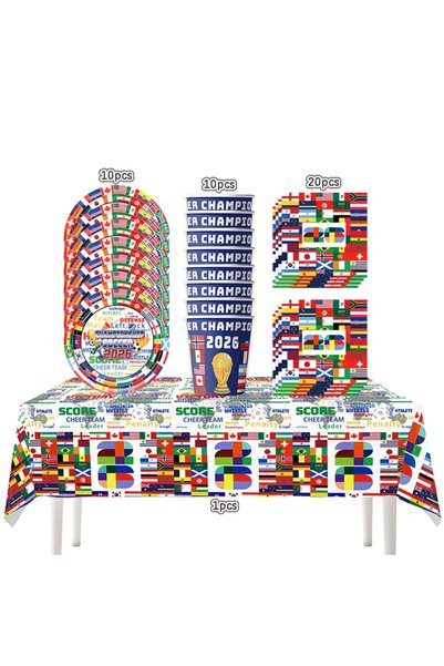 Choice 41pcs International World Flag Disposable Tableware 2026 Soccer Game T...