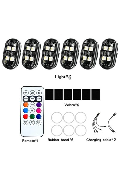 Choice 6pcs-B 2/4/6pcs Wireless LED Strobe Lights Car Decor Atmosphere Light ...