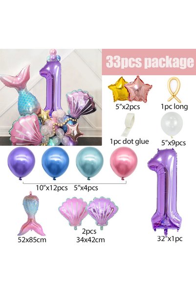 Choice Other 1 33PCS Mermaid Shell Number Balloon Set Mermaid Theme Foil Ball...