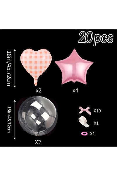 Choice others Laser 1set Pink Party Balloon Set Grid Heart Shaped Star Foil B...