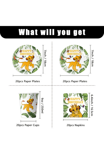 Choice 80pcs-7 The Lion King Simba Jungle Theme Tableware Kit Printed Paper P...