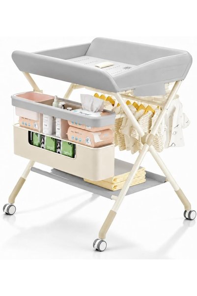 Chulovs Wheeled Baby Changing Table, Adjustable Folding Diaper Station with O...
