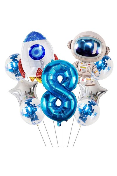 Choice Other 8 Astronaut Space Theme Number Balloon Set for Boys Kids Birthda...