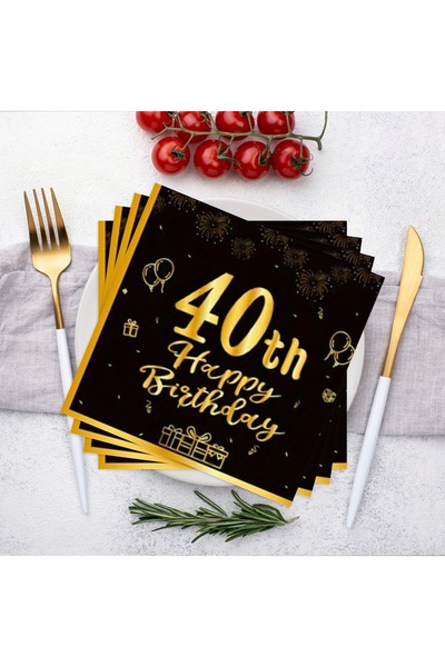 Choice 40th 20pcs Happy 18th 21th 30th 40th 50th 60th Birthday Black Gold Nap...
