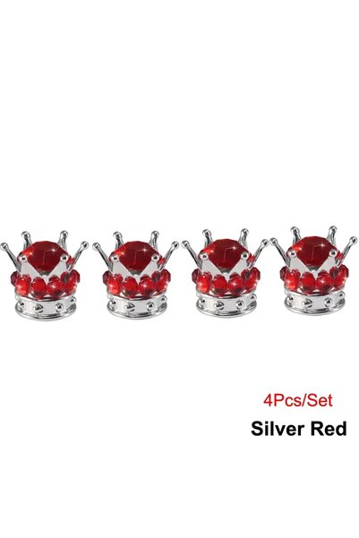 Choice Silver-Red 4PCS Wheel Tire Valve Caps Cover Crown Shape Bling Diamond ...