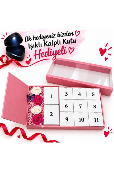 HKN AVM ACCESSORİES Pembe Renk Advent Calender Boş Hediye Kutusu Yılbaşı Hediyelik Sevgililer Günü Hediyesi Kelebek Güller