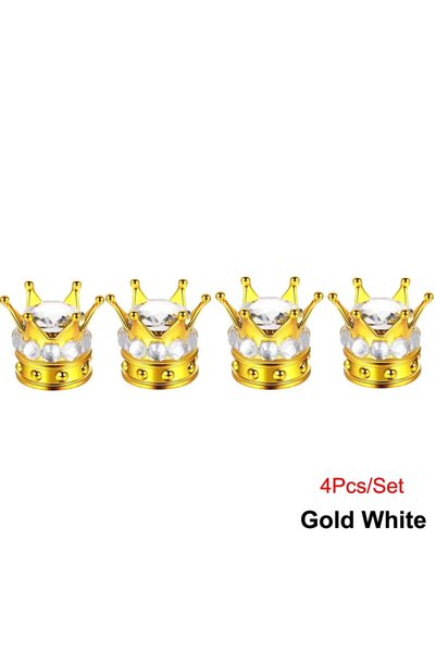 Choice Gold-White 4PCS Wheel Tire Valve Caps Cover Crown Shape Bling Diamond ...