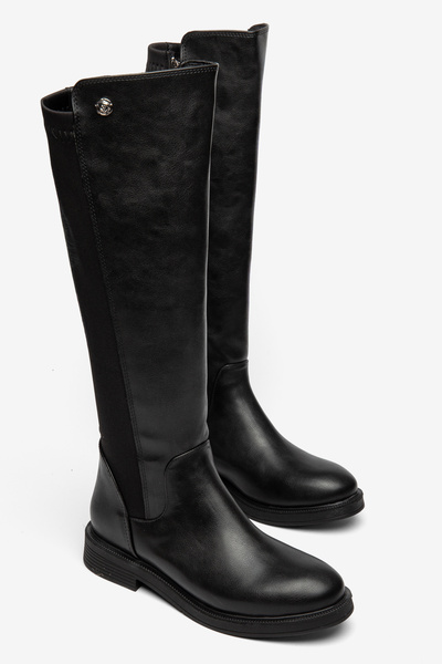 modalmila Women's Black Casual Boots with Elastic, Stretch, Below-the-Knee, E...
