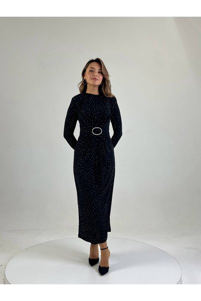 MY GRS SANDY DRESS WITH LONG SLEEVES, STONE-EMBELLISHED DETAILS, AND A BELLY ...