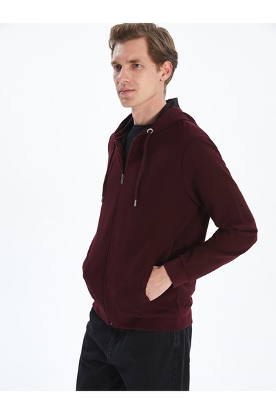 LC Waikiki LCWAIKIKI Classic Burgundy Ottoman Plain Loose & Baggy Men's Zippe...