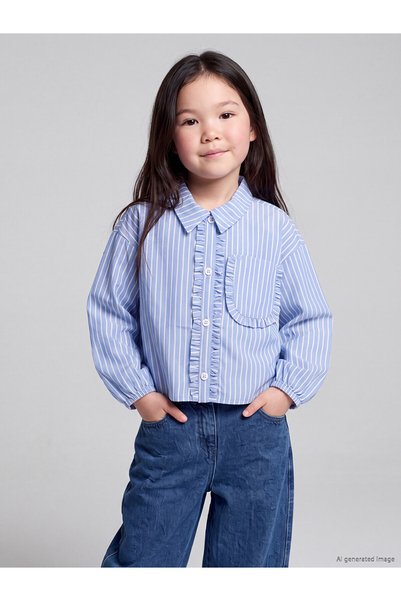 LC Waikiki Ozmarka New Season Blue Striped Cotton Girls' Shirt