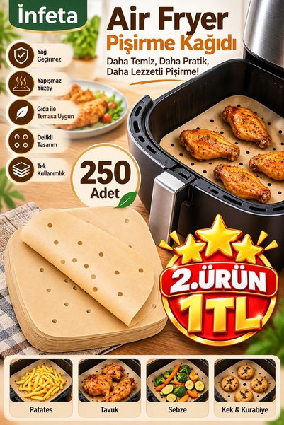 İnfeta 250 Sheets of 20.1 x 20.1 cm Air Fryer Baking Paper—Perforated, Square...