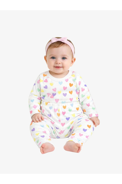 saray kids Σετ παντελονιού και κορμάκι από 100% βαμβάκι με σχέδιο καρδιών