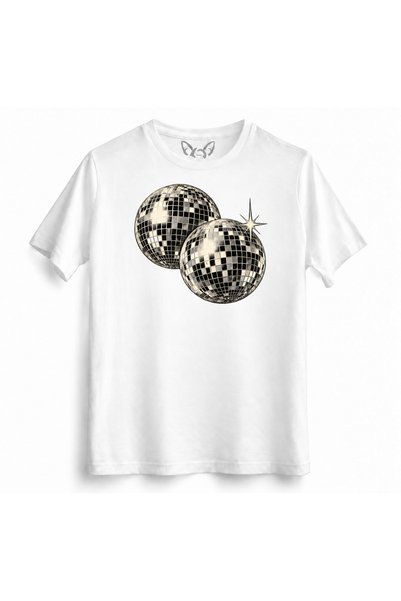 Alfa Tshirt تي شيرت بطبعة DTG بتصميم كرة ديسكو مزدوجة عتيقة.
