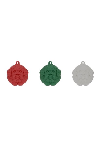 OEM Set 3 globuri de Crăciun Bichon pufos cu fundiță, 6 cm, mix de culori