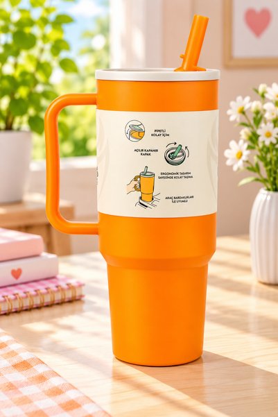 Comprox 1300 mL Large Mug-Style Water Bottle with Straw and Strappy Handles –...