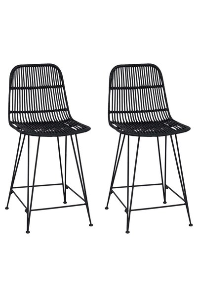 vidaxl Scaun de bar 2 buc. Negru 44 x 54 x 96 cm Rattan și oțel