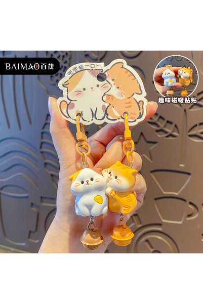 Generic Original cute kitten couple magnetic snap keychain pendant cartoon he...