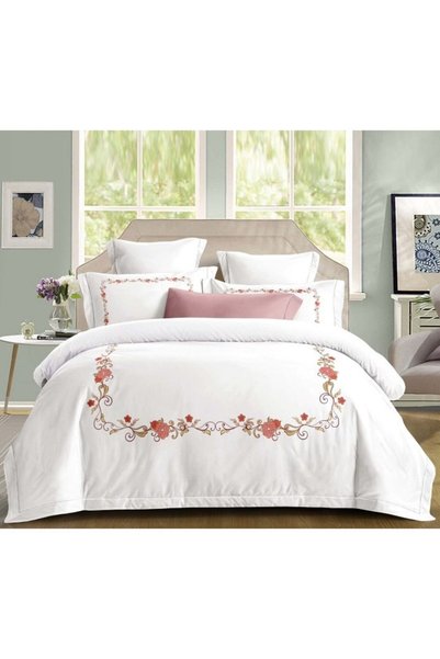 Primavara Double Bed Linen, Spring, Fitted Sheet, Elegant Printed Cotton, 4 p...