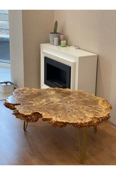 OEM Măsuță de cafea din lemn de burl cu margine naturală, masă din plăci de l...