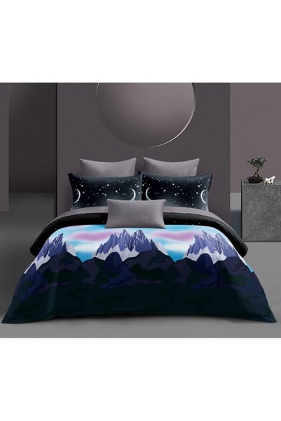 Talo Bed Linen, Satin Cotton, 4 pieces, 2 people, Mountain Landscape Print, 1...