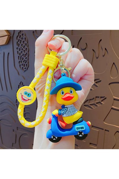 Generic Cartoon Cute Little Duck Riding an Electric Bike Doll Keychain Couple...