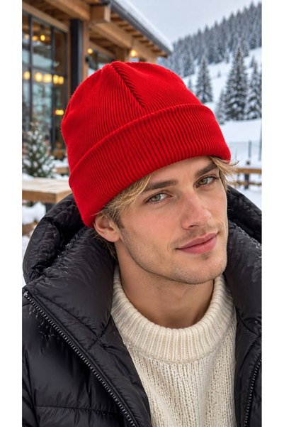 HAZAL KAYA ATELIER Red Soft-Textured Knit Men's Beanie