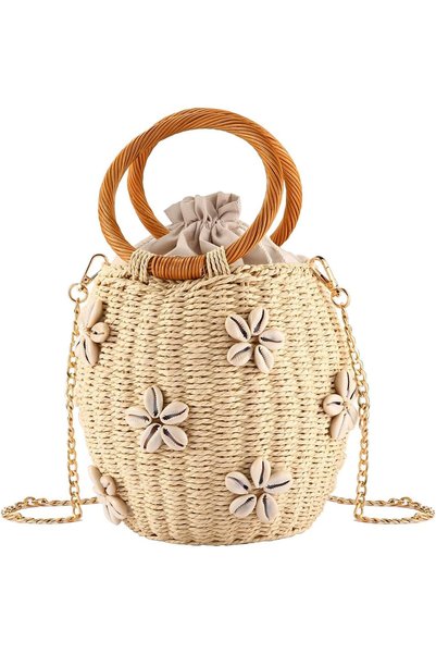 NALACAL Stylish Rattan Tote Bag - Summer Beach Drawstring Straw Handbag - Wov...
