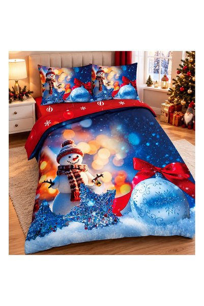 Johny Home Pucioasa Bed linen, with elastic, 1 person, 140x200 cm, Snowman an...
