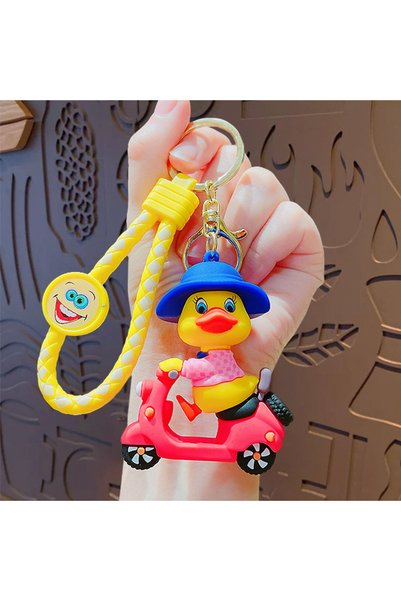 Generic Cartoon Cute Little Duck Riding an Electric Bike Doll Keychain Couple...