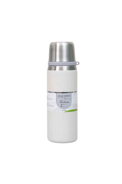 FOXMAG24 Thermos 700ml, Stainless Steel Interior, White Cup Lid, Strainer, Ca...