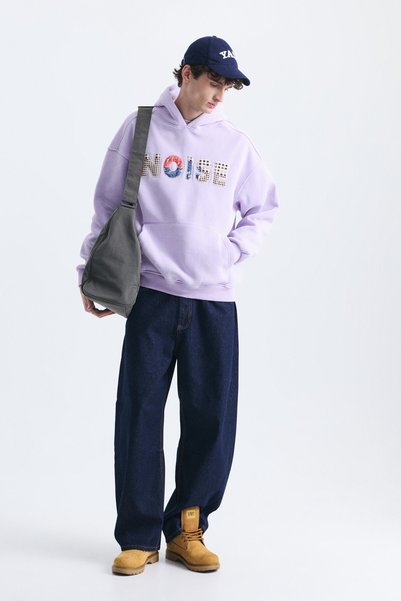 VAMOSCLO Embroidered Oversized Hooded Sweatshirt