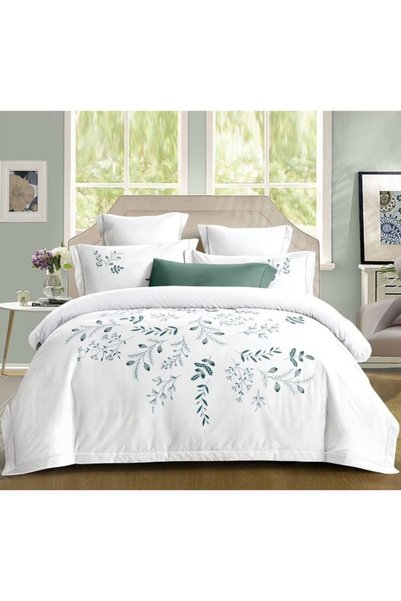 Primavara Double Bed Linen, Spring, Fitted Sheet, Elegant Printed Cotton, 4 P...