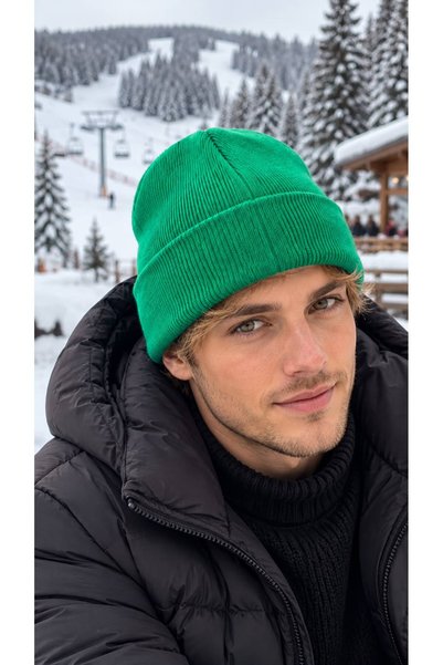 HAZAL KAYA ATELIER Green Soft-Textured Knit Men's Beanie