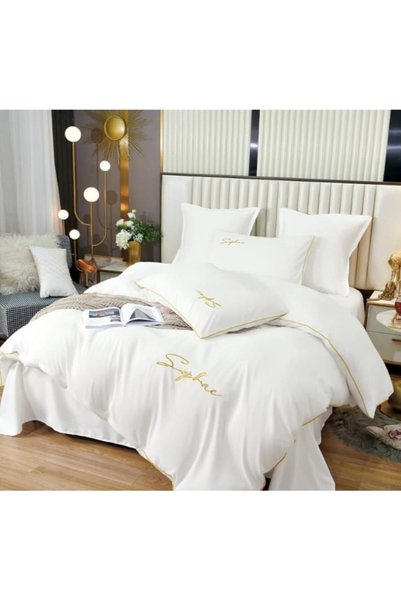 Talo Bedding Set, Plain, Finet, 2 people, 6 pieces, 230x245cm, White