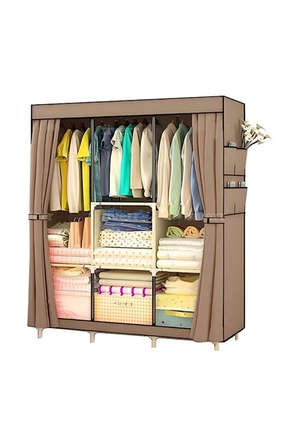 Arabest Portable Fabric Wardrobe with Side Pockets, Clothes Storage Closet wi...