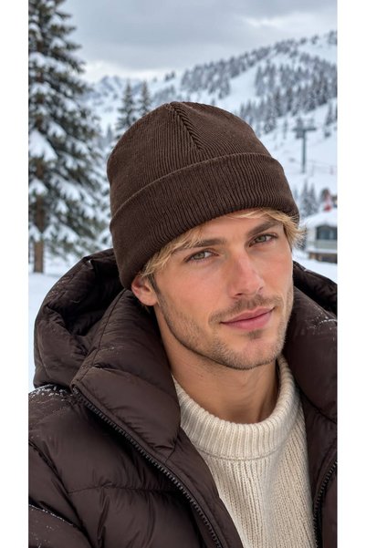 HAZAL KAYA ATELIER Coffee-Colored Soft-Textured Knit Men's Beanie