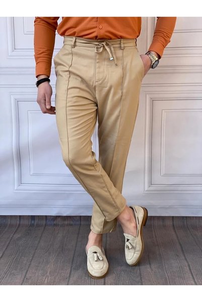MODEFENDİ 100% Cotton-Linen Trousers with Drawstring