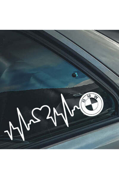 OEM Autocolant auto BMW Heartbeat – design EKG cu logo BMW - 15 cm - Alb