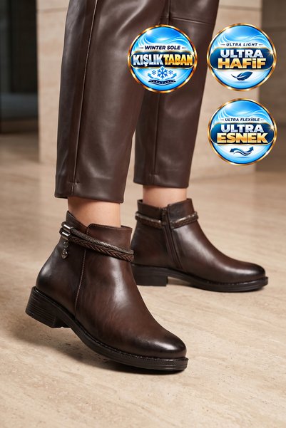 AYAKMOD Women's Zip-Up Boots 325165 Coffee-Brown