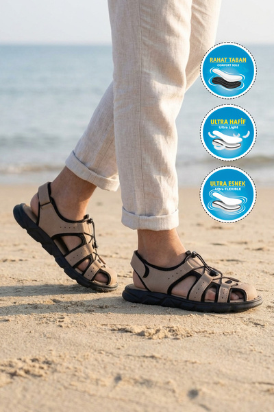 Voyager Men's Sandals, Genuine Leather, 4870, Sand Nubuck