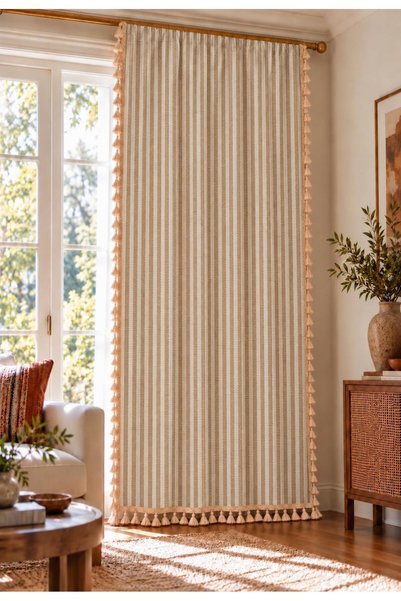 Luxoras Home ستارة خلفية كلاسيكية من الكتان بلون القهوة الحليبية مع شراشيب - ...