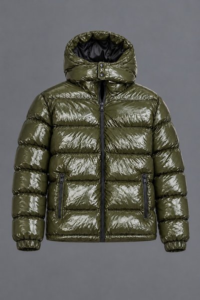 DAMGA JEANS Men's Khaki Winter Jacket with Hood, Padded Design, and Zipper