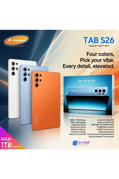 X inova مجموعة هدايا تابلت Tab S26 بسعة 16 جيجابايت + 1 تيرابايت، بطارية 8000...
