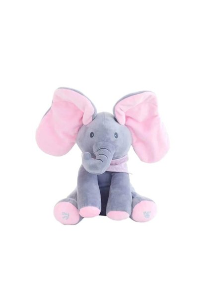 None Jucarie interactiva Elefant Miscator Cucu Bau, Peek a Boo, 32cm, Roz