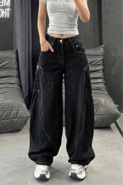 Köstebek Black Kangaroo Pocket Relaxed-Fit Baggy Jeans